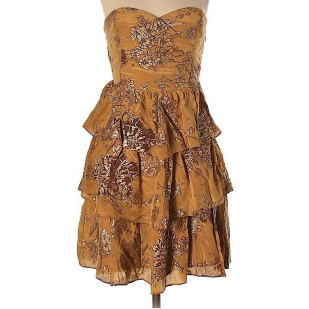 Anthropologie Moulinette Soeurs‎ 100% Silk Strapless Floral Mini Dress Size 2
